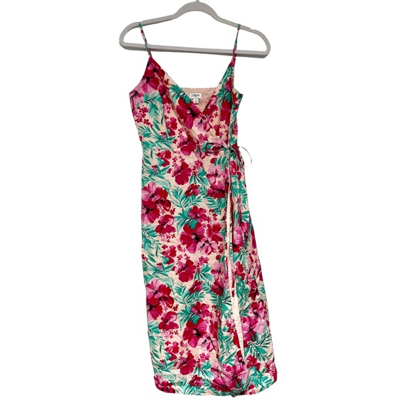 J Crew Womens Sleeveless Wrap Dress Size 4 Floral Midi Tropical Hawaiian Pink - Picture 2 of 8
